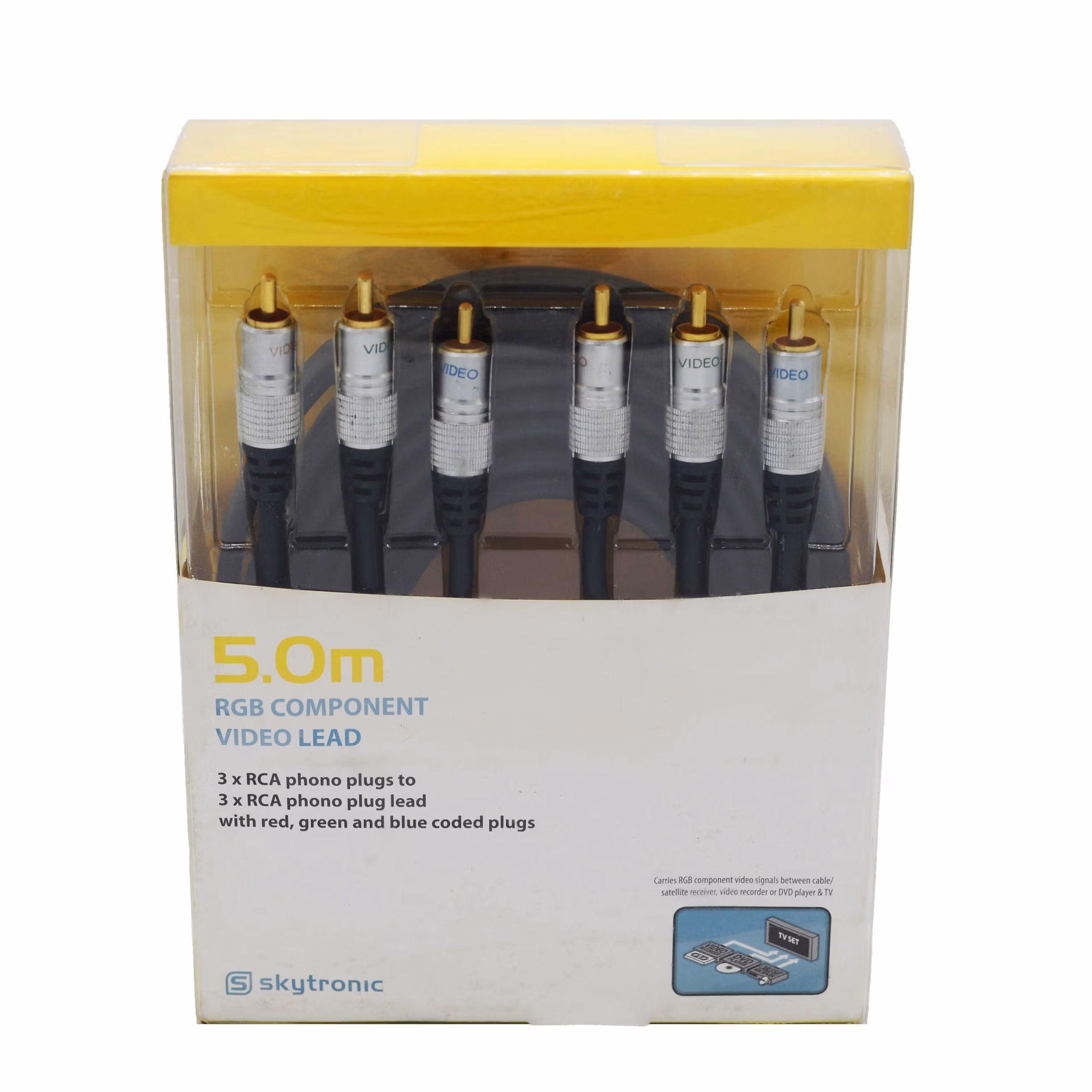 Component video lead 3 x RCA to 3 x RCA, 75 Ohms, 5m