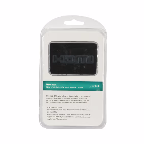 AVLINK - HDP31M MINI HDMI SWITCH 3x1 WITH IR REMOTE CONTROL - Image 4