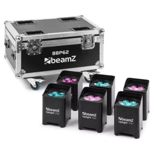 BEAMZ BBP62 LED BATTERY UPLIGHTER IP65 6x 12W RGBAWUV [6 IN A FLIGHTCASE]