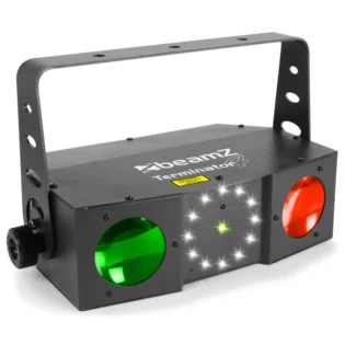 BEAMZ TERMINATOR IV LED DOUBLE MOON WITH LASER AND STROBE 12x 1W RGBW