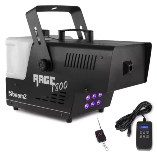 BEAMZ RAGE1800LED SMOKE MACHINE 1800W RGBA 6x 9W WIRELESS REMOTE
