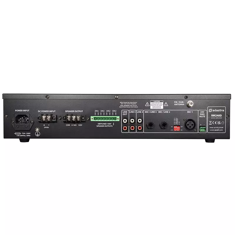 ADASTRA RM240D MIXER AMPLIFIER USB/BT/FM/DAB+ 100V 240W - Image 2
