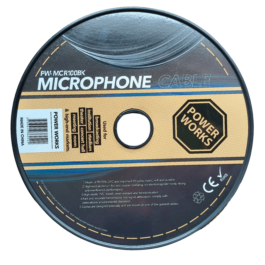 PowerWorks PW-MCR100BK 100m Roll Microphone Cable