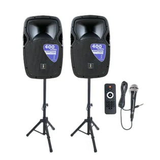 Imix Party 10A 10" Active Speaker Set w/ Stands And Mic