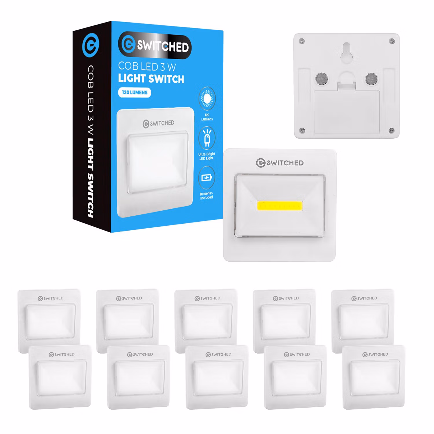 Set of 10 Switched 120 Lumen LED Light Switch
