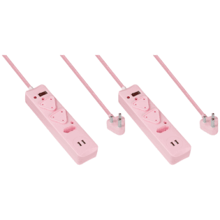 2x 3 Way Surge  Multiplug with Dual  USBs Pink-3M