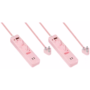 2x 3 Way Surge  Multiplug with Dual  USBs Pink-3M