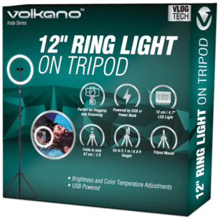 Volkano Insta Series 12 Inch Ring Light on Tripod - Black