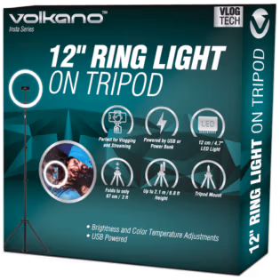 Volkano Insta Series 12 Inch Ring Light on Tripod - Black