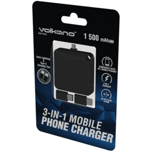 Volkano Relief Series 1500mah 3-in-1 Mobile Phone Charger - Black