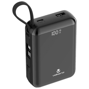 Volkano Solace Series 20 000 mAh Power Bank with Built-in USB-C & Lightning Cable - Black