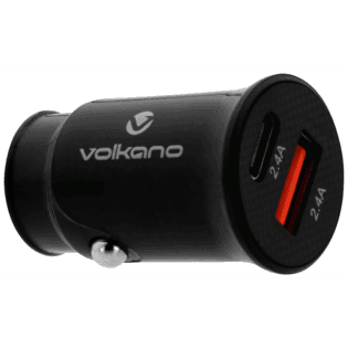 Volkano On-The-Go USB + Type-C 12w Car Charger - Black