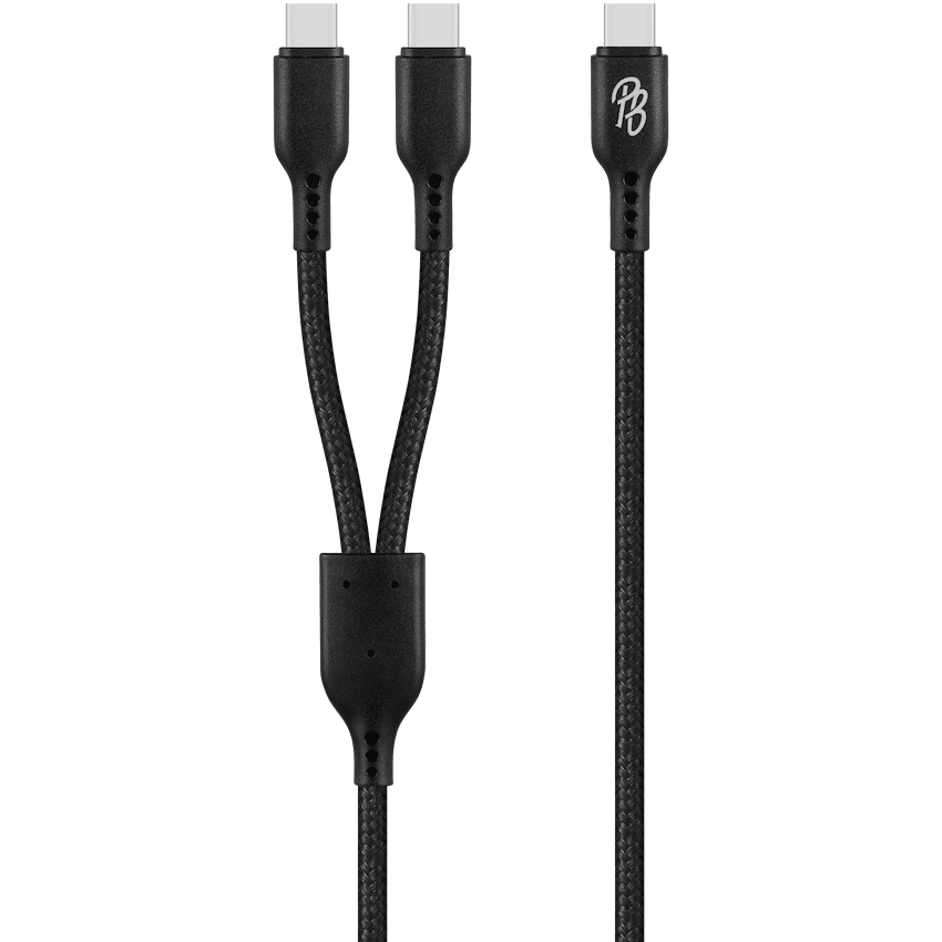 Pro Bass Cord Series 1.2m 15w USB-C to 2x USB-C Braided - Black