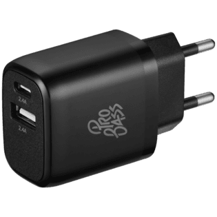 Pro Bass PowerCharge Series 12w Dual USB and Type-C Wall Charger - Black