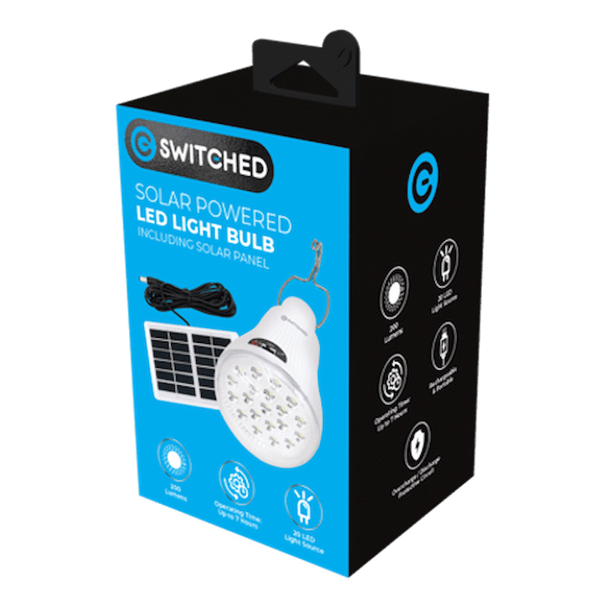 Switched Solar-Powered LED Light Bulb, Solar Panel Included - White