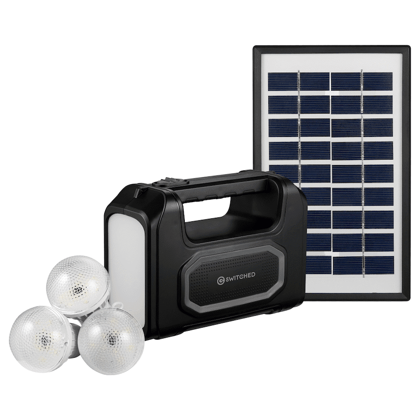 Switched Portable Power Station with Solar Panel - Black