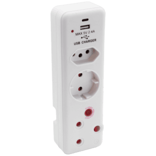 Switched 3-Way Medium Surge Adaptor - Schuko with Type-C + USB