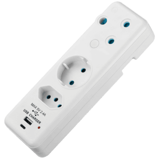 Switched 3-Way Schuko Adaptor with Type C + USB