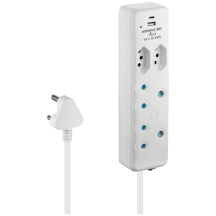 Switched 4-Way Extension Lead with 1x Type-C + 1x USB - 2m