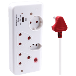 Switched 4-Way with 1x Type-C + 1x USB 2.4a Socket Medium Surge-Protected 0.5m