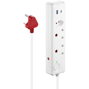Switched 3-Way Medium Surge-Protected Multiplug with 1x Type-C + 3.4a USB Ports - 0.5m - White
