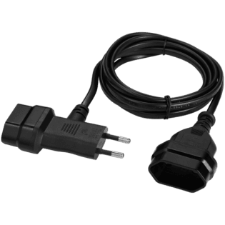 Switched Easy Cable Extender 2-Pin Euro to T-Shape AC 2-Pin Euro Socket 2m - Black