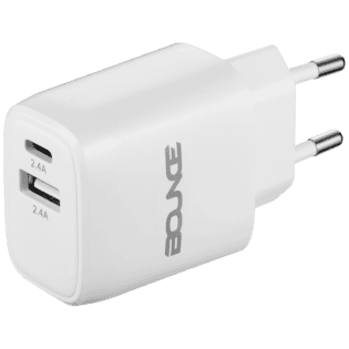 Bounce Tag Series Dual USB & USB-C 12W Wall Charger - White