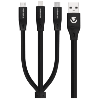 Volkano Slim Series Flat PVC 3-in-1 (Type-C / Lightning / Micro) Cable 30W 1m- Black