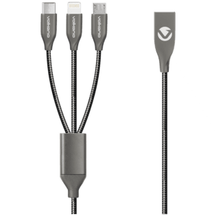 Volkano Iron Series Round Metallic Spring 3-in-1 (Type-C/Lightning/Micro) Cable 1m - Black