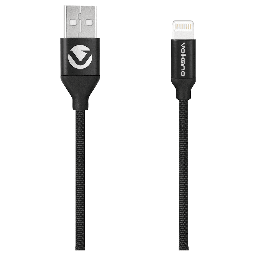 Volkano Weave Series Fabric Braided MFI Lightning Cable 27W 1.2m - Black