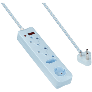 SWITCHED 4 Way Medium Surge Protected Multiplug 0.5M Braided Cord Blue