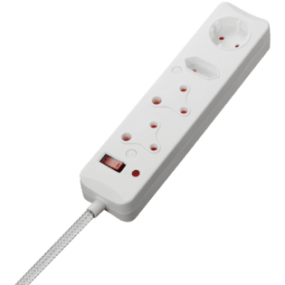 SWITCHED 4 Way Medium Surge Protected Multiplug 0.5M Braided Cord White