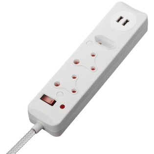 SWITCHED 3 Way Medium Surge Protected Multiplug with Dual 2.4A USB Ports 0.5M Braided Cord White