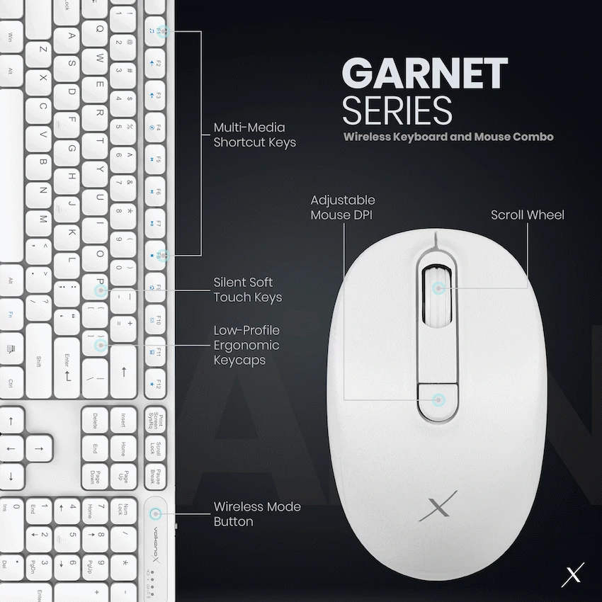 VolkanoX Garnet Bluetooth Wireless Keyboard and Mouse Combo - White - Image 10