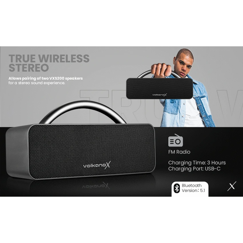 VolkanoX VXS200 Portable Bluetooth Speaker - Black - Image 10