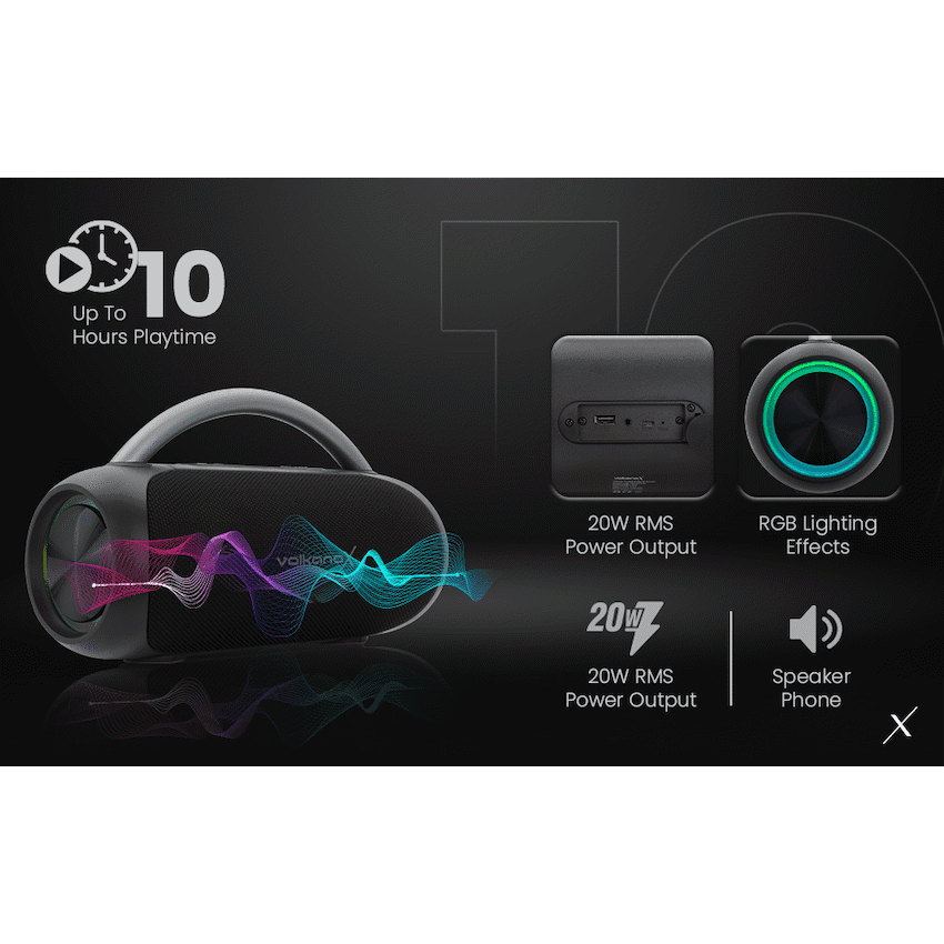 VolkanoX VXS300 Portable Bluetooth Speaker - Black - Image 10