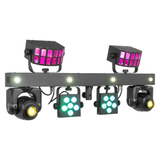 BEAMZ SHOWBAR GO GLOW WITH 2x MOVING HEAD 2x DERBY 2x PAR AND STROBE 2x 30W 2x 4x 10W 4x 3W 2x 6x 2W RGBW