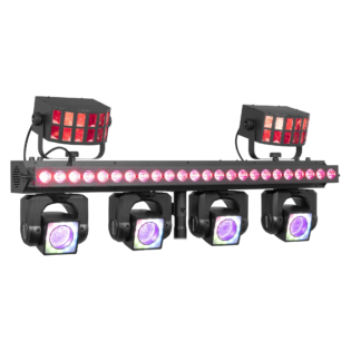 BEAMZ SHOWBAR GO ULTRA WITH 4x MOVING HEAD 1x LED BAR 2x DERBY 4x 40W 24X 3W 2x 4x 10W RGBW