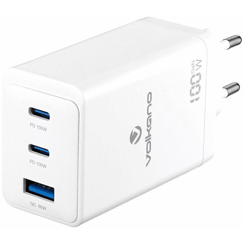 Volkano WattPro Series Triple Port 100W GaN Wall Charger - White - Image 2