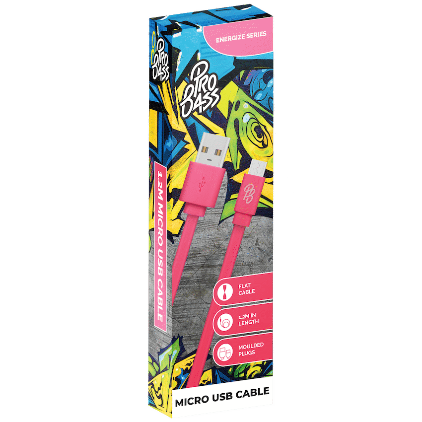 Pro Bass Energize Series Packaged Micro USB Cable - Pastel Pink 1.2m - Image 2