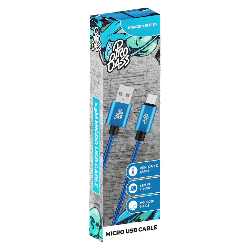 Pro Bass Braided Series Micro USB Cable - Blue 1.5m - Image 2