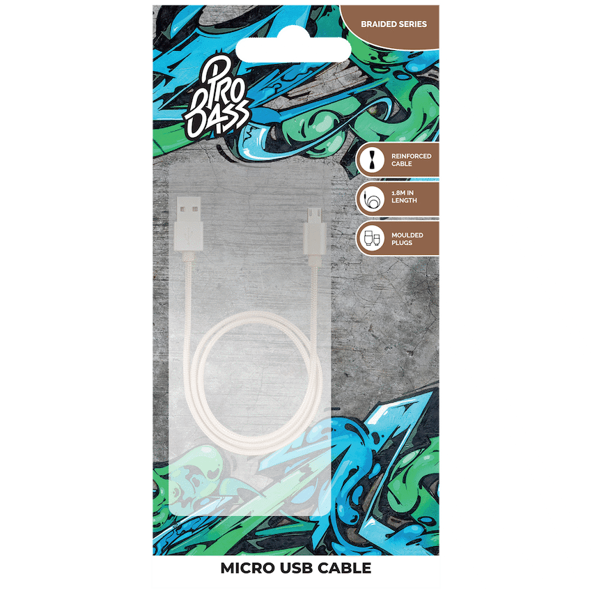 Pro Bass Braided Series Micro USB Cable 1.2m - Gold - Image 2