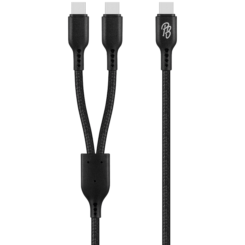 Pro Bass Cord Series 1.2m 15w USB-C to 2x USB-C Braided - Black - Image 2