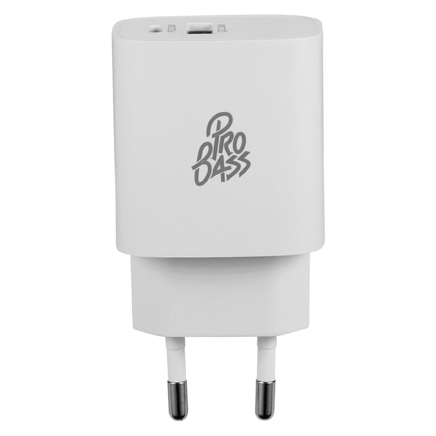 Pro Bass Rapidcharge Series 20w+18w Dual USB and Type-C Wall Charger - White - Image 2