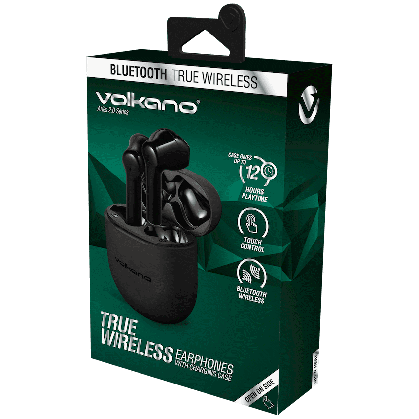 Volkano Aries 2.0 Series TWS Earphones + Charging Case - Black - Image 2