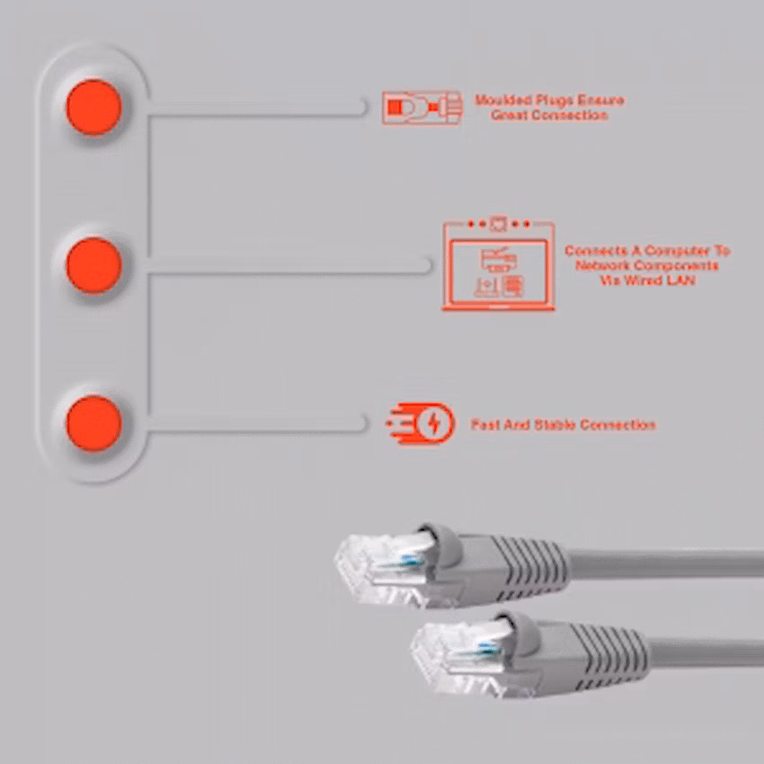 Volkano Network Series RJ-45 Network Cable, CAT5, 3m - Grey - Image 2