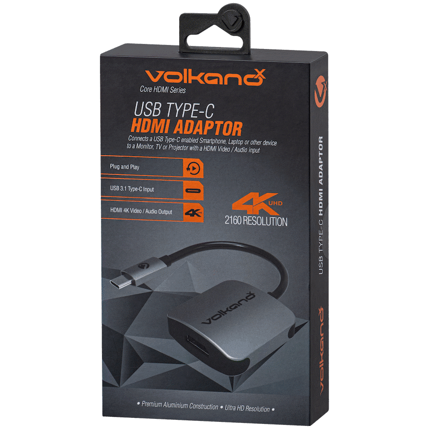VolkanoX Core HDMI Series USB Type-C to 4K HDMI Converter - 10cm - Charcoal - Image 2