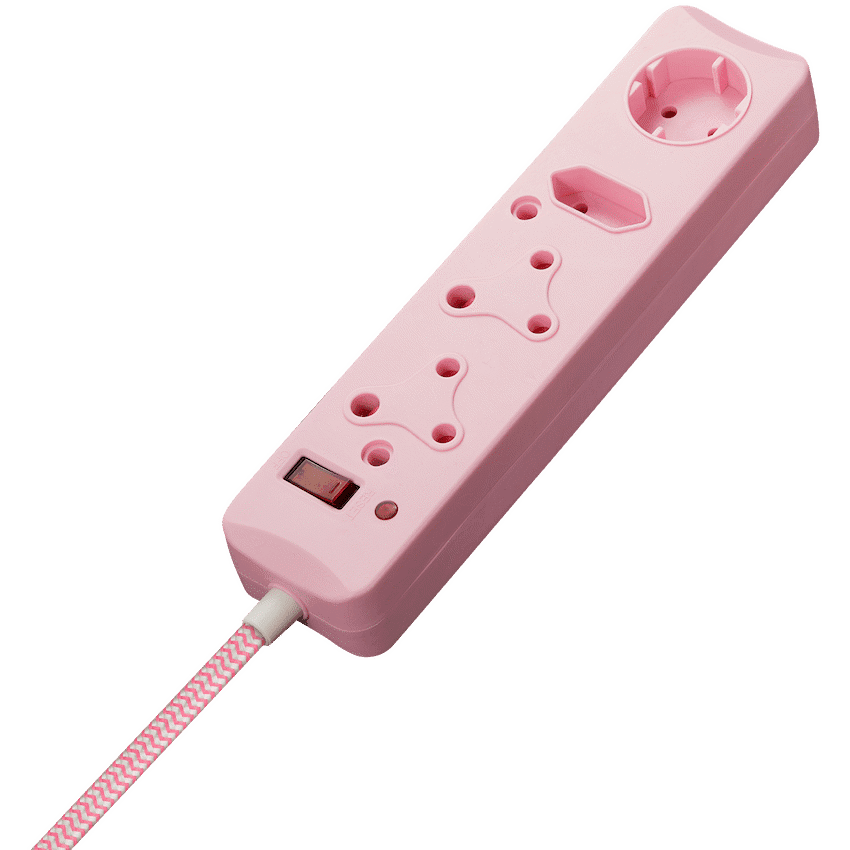 SWITCHED 4 Way Medium Surge Protected Multiplug 0.5M Braided Cord Pink - Image 2