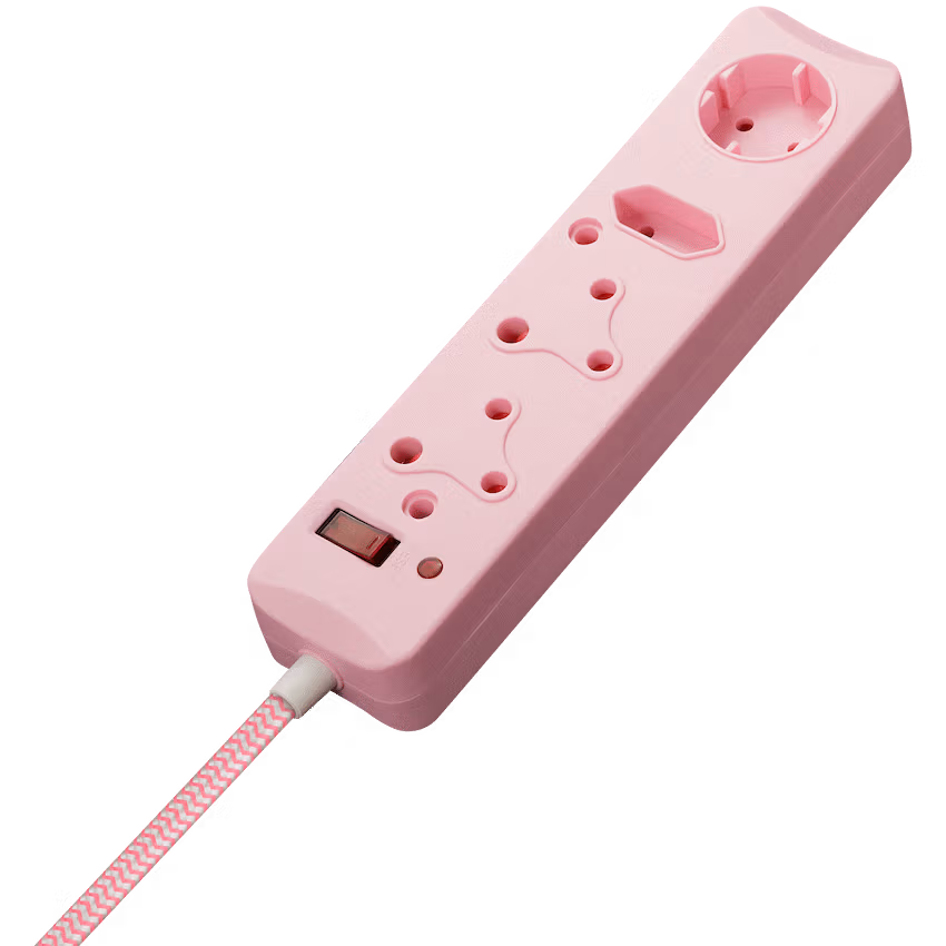 SWITCHED 4 Way Medium  Surge Protected Multiplug 0.5M Braided Cord Pink - Image 2