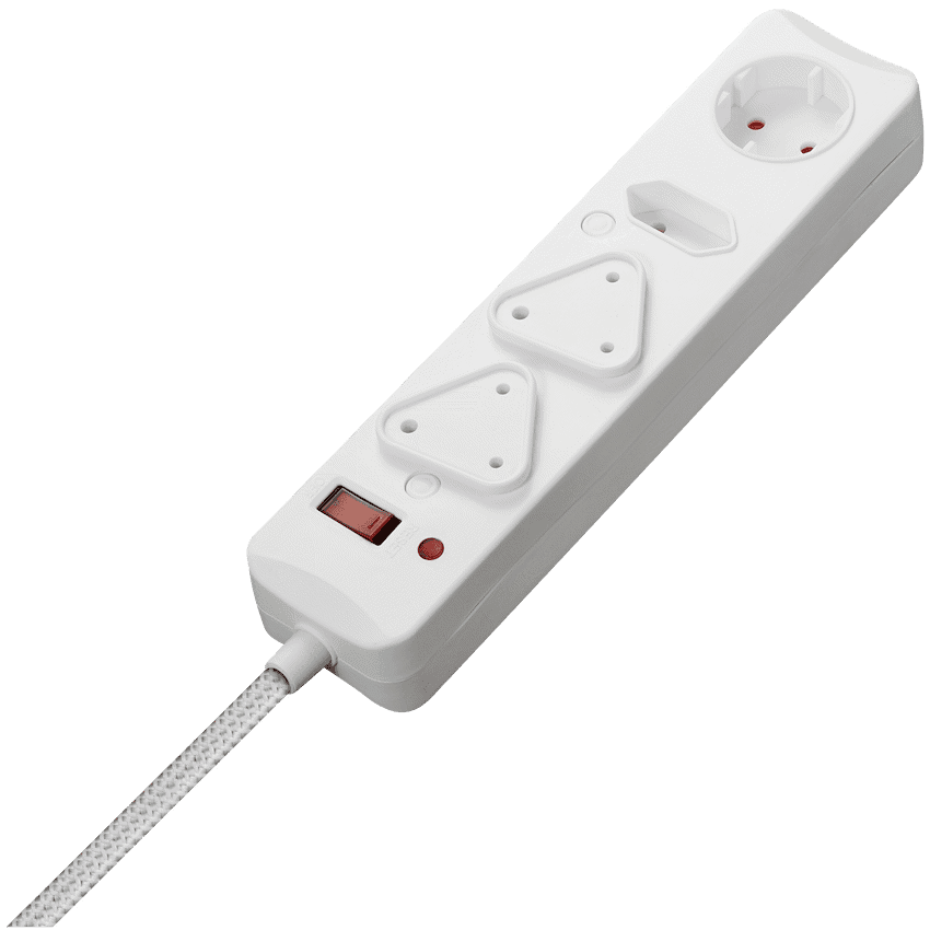 Switched 4-Way Surge-Protected Multiplug 3m Braided Cord - White - Image 2